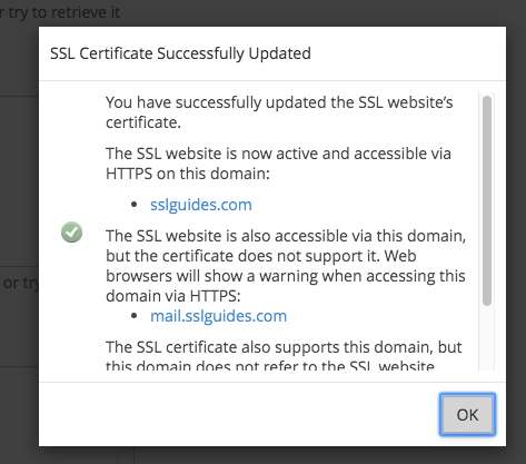 cpanel ssl isntall success