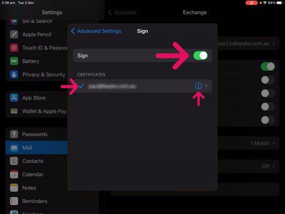 Enable SMIME email signing