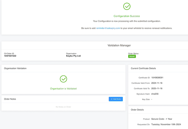 Configuration Suceess Page