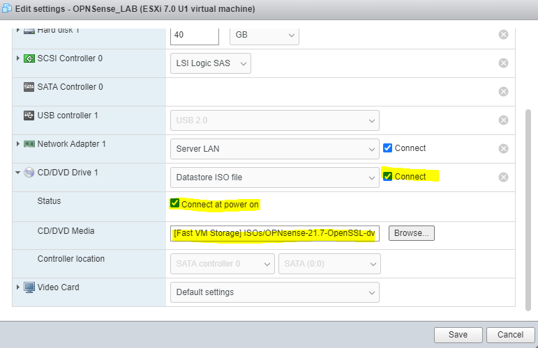 opnsense edit settings to connect at power on