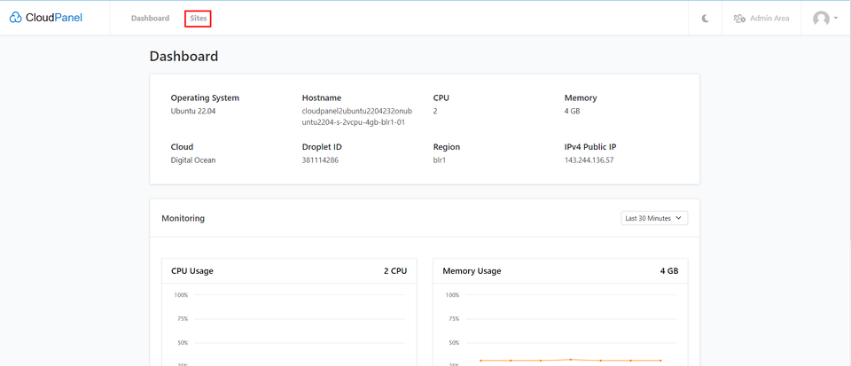 CloudPanel Dashboard Sites