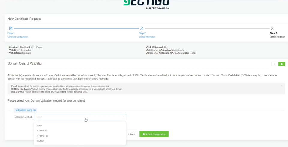 select domain validation method