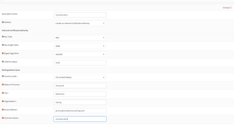 OPNSense Naming Root Certificate