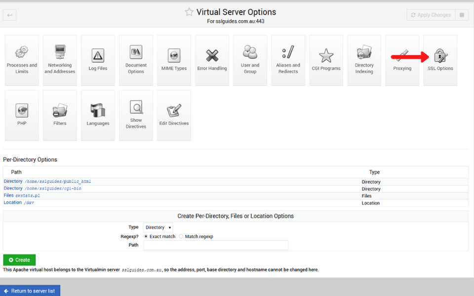 webmin virtualmin ssl options