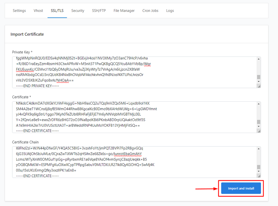 CloudPanel Install SSL Certificate